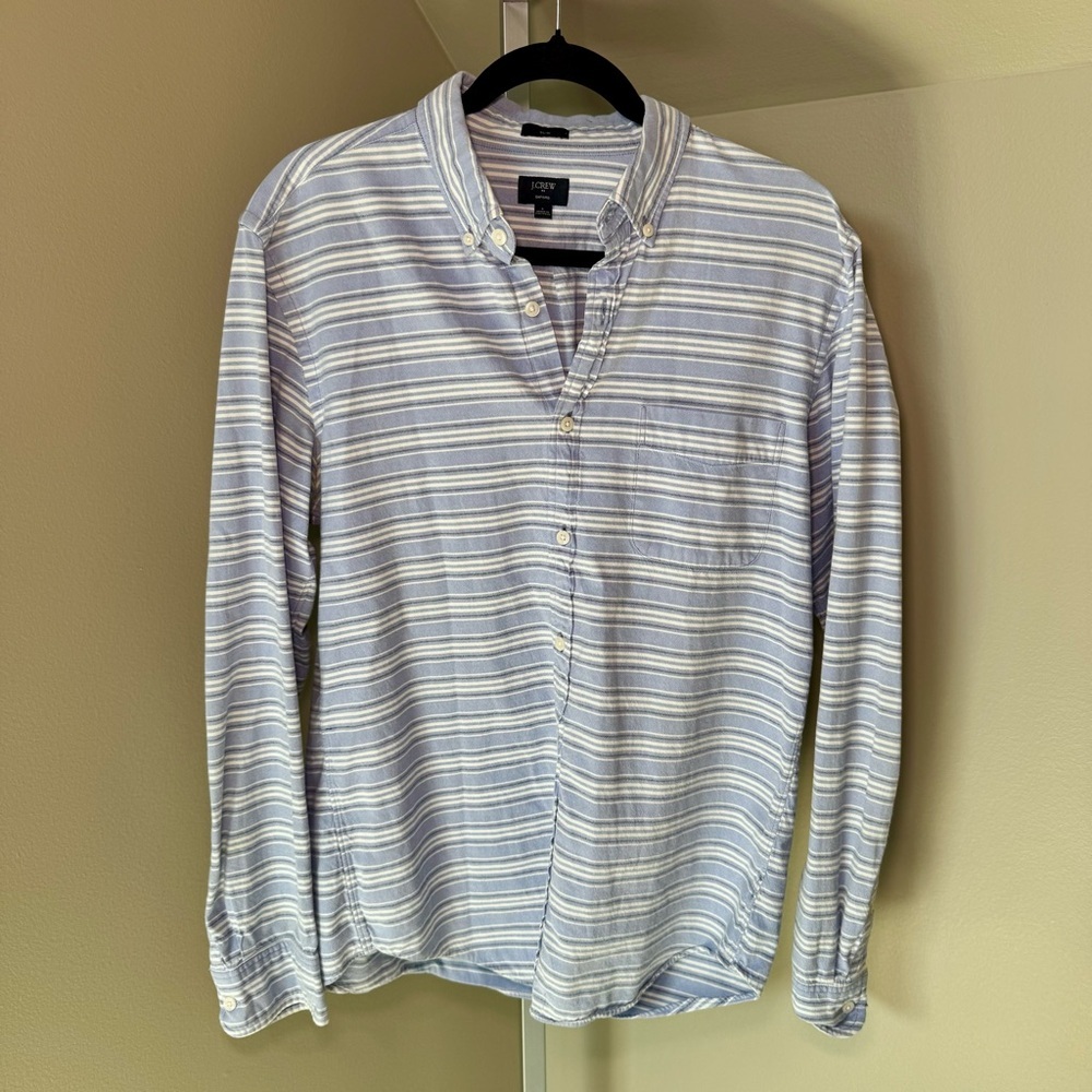 Men's J.CREW Striped Slim Fit Long Sleeve Button Up Shirt Size Large Blue/White